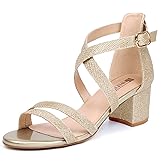 IDIFU Women's Block Low Chunky Heel Strappy Sandals Open Toe Ankle Strap Dress Wedding Evening Shoe for Women Bridal