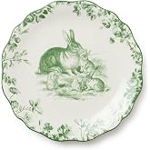 Le Jardin 11 Inch DINNER PLATES, SET OF 4 &ndash; Green Bunny Spring Stoneware for Garden Parties &amp; Everyday Whimsy &ndash; Dishwasher &amp; Microwave Safe