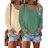Bliwov 2 Pack Womens Long Sleeve V Neck Tops Fall Winter Outfits Spring Trendy T Shirts 2026 Casual Fashion Clothes