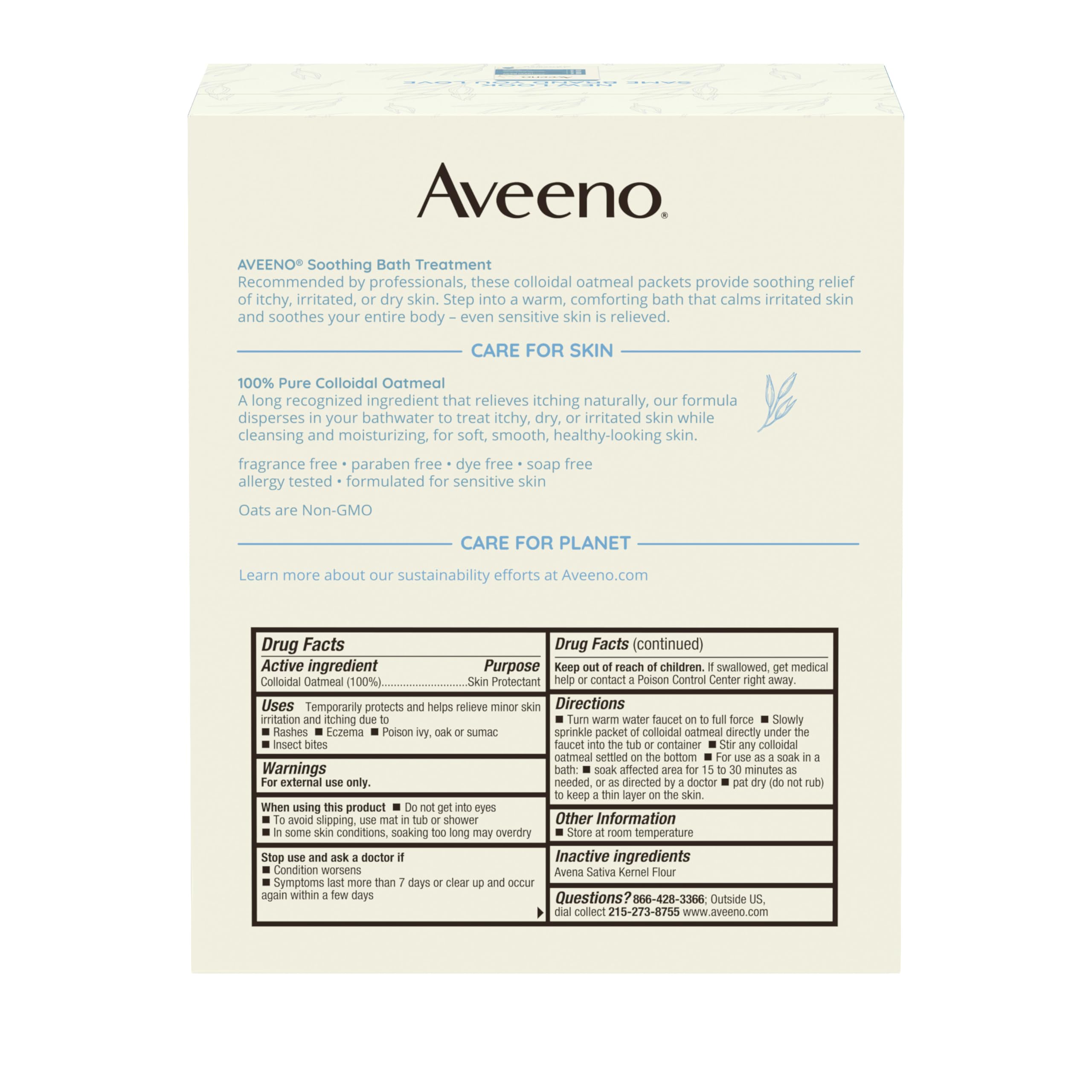 Aveeno Fragrance-Free Soothing Bath Treatment & Soak for Soothing Relief, 100% Natural Colloidal Oatmeal, Relieves Itchy, Irritated Skin Due to Eczema, 8 Single-Use Bath Packets