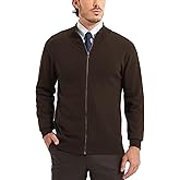 Kallspin Men's Full Zip Up Sweater Cardigan Pure Cotton Stand Collar Sweater Classic Lightweight Cardigan