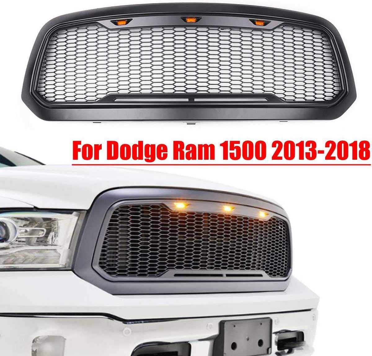 10JQK Grille Racing For Dodge Ram 1500 2013-2018 Car Front Mesh， Abs Material Is Highly Compatible With The Original Car,Matte Black