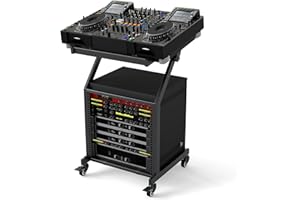 Goplus 9U DJ Mixer Stand, Adjustable Rack Mount Rolling Stage Cart with Lockable Wheels, Professional Studio Equipment Case S