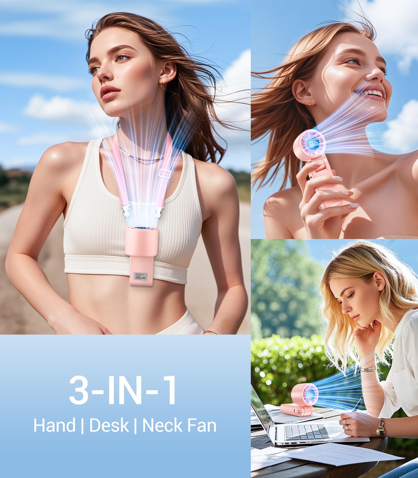 Qtitis Portable Handheld Turbo Fan, 100 Gear Wind, Battery Operated, 3 IN 1 Hand Fan with Air Turbo Tech Cooling Fans for Outdoor Activities, Travel, Working, Makeup