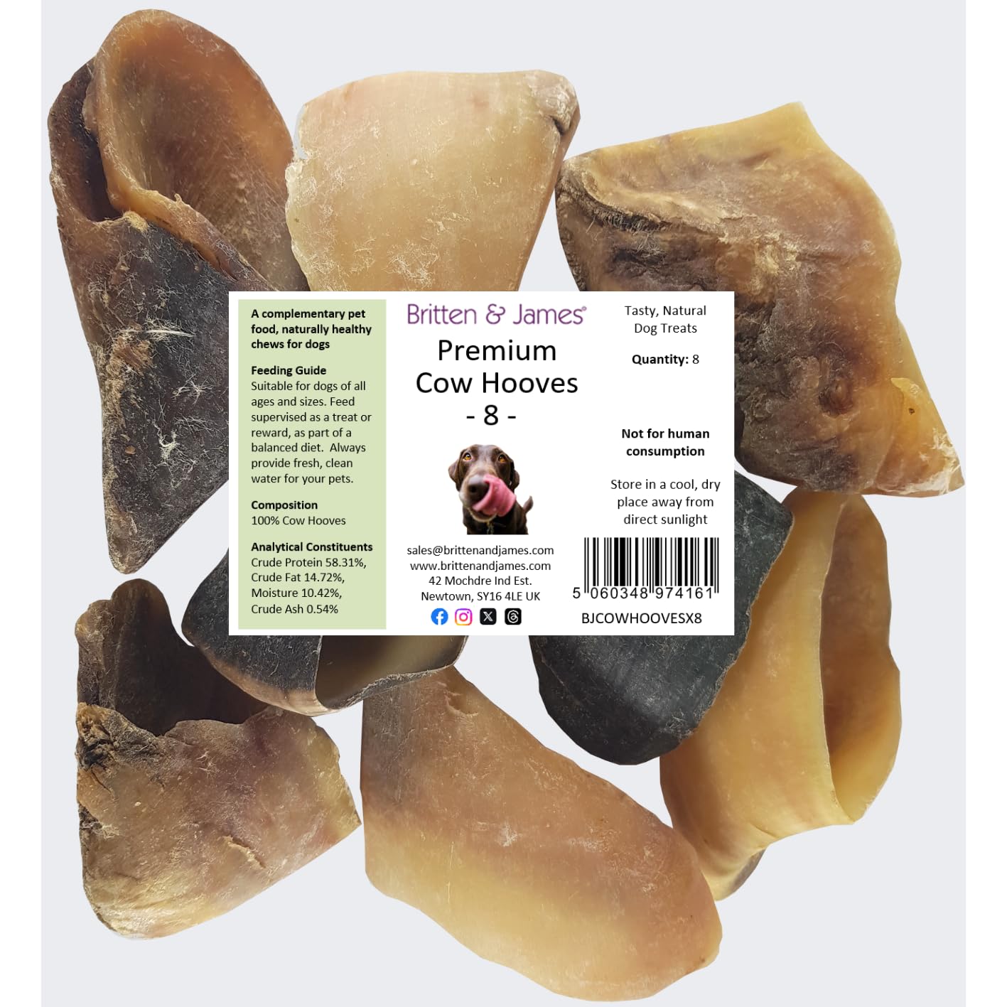 8 Cow Hooves for Dogs by Britten and James. 100% Natural, Grain Free, Long Lasting Dog Chews