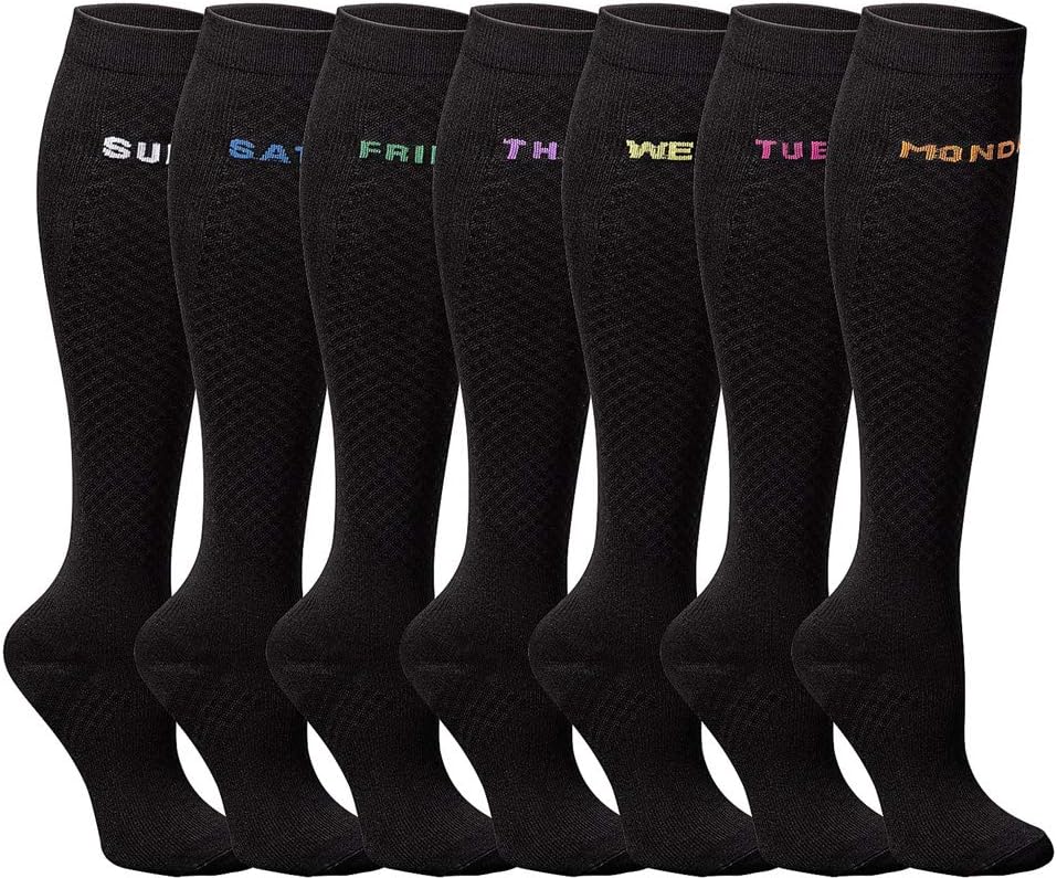 7 Pairs Compression Socks Women Men 20-30mmHg Graduated Knee High Stockings-S/M