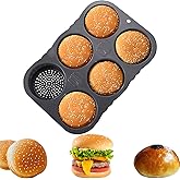 atrccs Silicone Burger Bun Pan, 6-Cavity Hamburger Bun Pan, Nonstick Burger Mold & Heat Resistant Hamburger Helper Mold, Brea