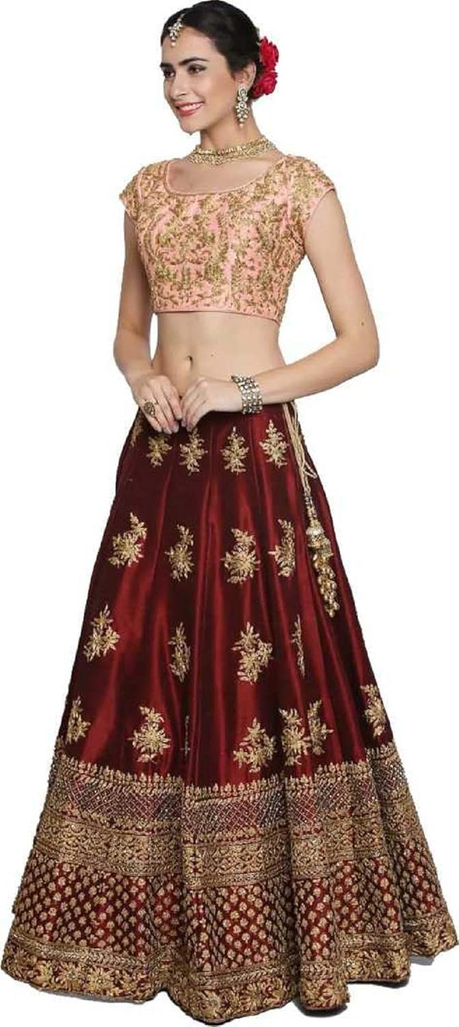 jinnar women's taffeta satin semi-stitched lehenga choli (keshi-red_free size)