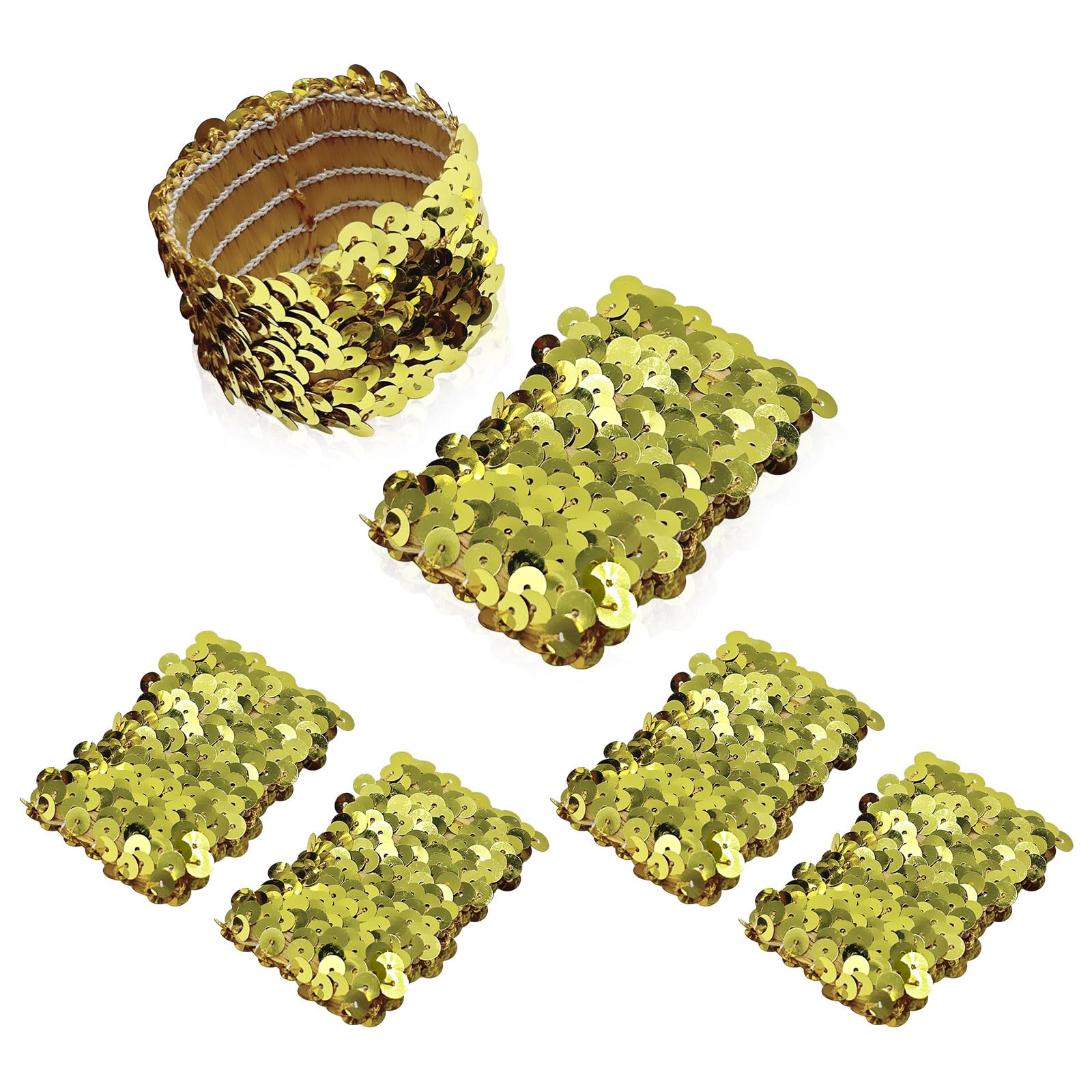 EUPSIIU 3 Pairs Women's Shiny Sequin Stretchy Oversleeves, Gold Sequins Wrist Cuffs, Shiny Dress Wristbands, Shiny Elastic Oversleeve, Costume Accessory, for Party Carnival Cosplay (Gold)