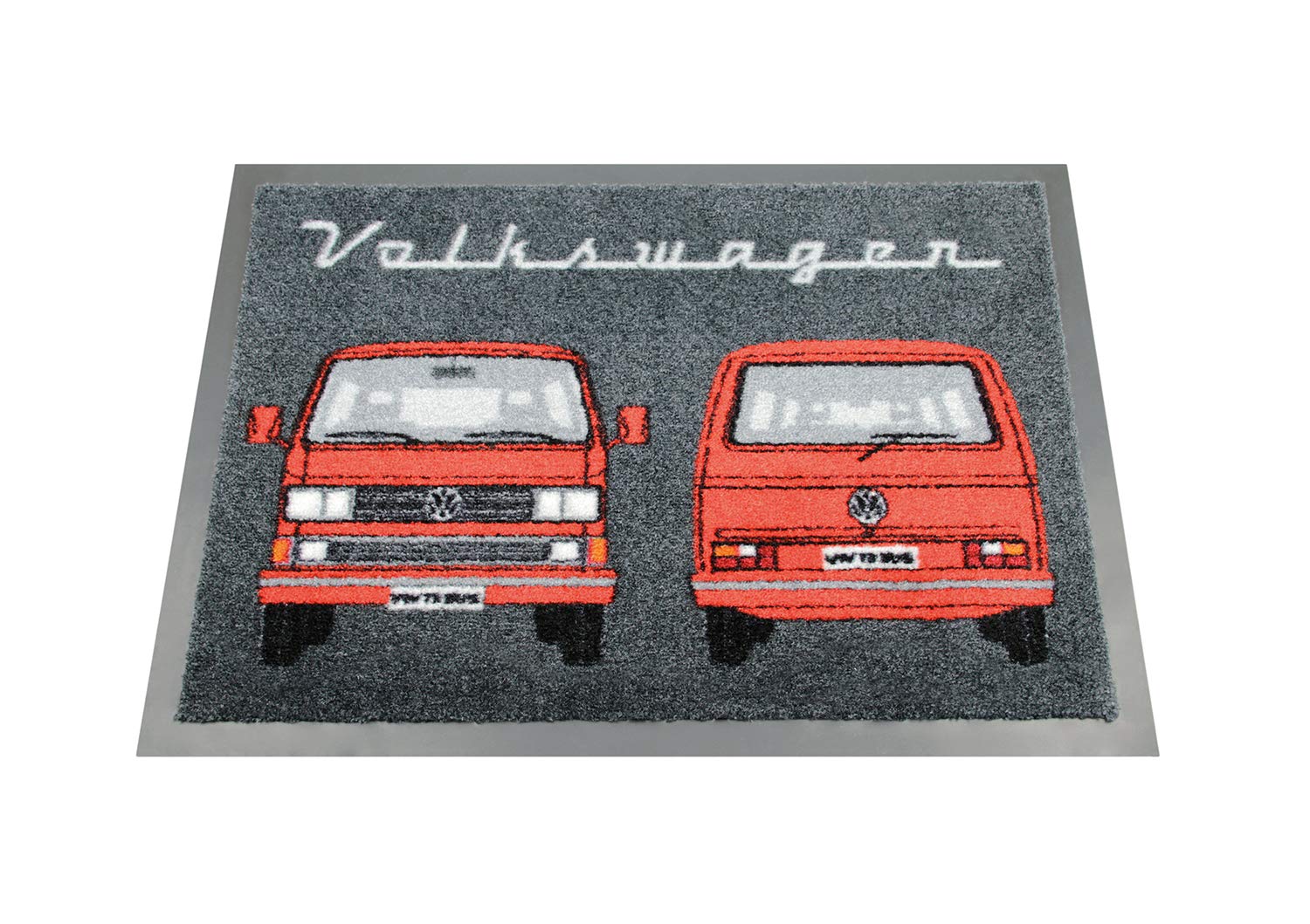 BRISA VW Collection - Volkswagen Foot Mat Doormat Rug Shoe Dirt Trapper with T3 Vanagon Bus Motif (Bus Front/Red)