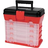 Performance Tool W54042 Plastic Storage Rack Tool Box with 4 Bins | 13-compartment removable organizers, secure top storage, carry handle. Fits tools, nuts, bolts and screws
