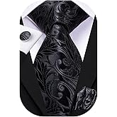 Hi-Tie Men Ties Sets Silk Stripe Paisley Necktie Pocket Square Cufflinks for Business Wedding