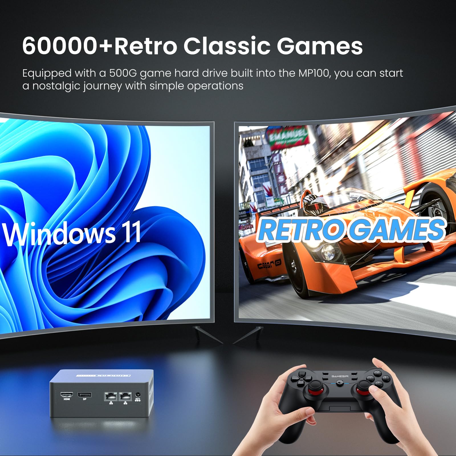 Mini PC Intel N100 (up to 3.4GHz) Mini Computer Windows 11, Small PC 8GB DDR5 256GB SSD,Built in 60,000+Games,4K Dual Display/WiFi 5/BT 4.2/500G External HDD Micro Desktop Computer for Home Office