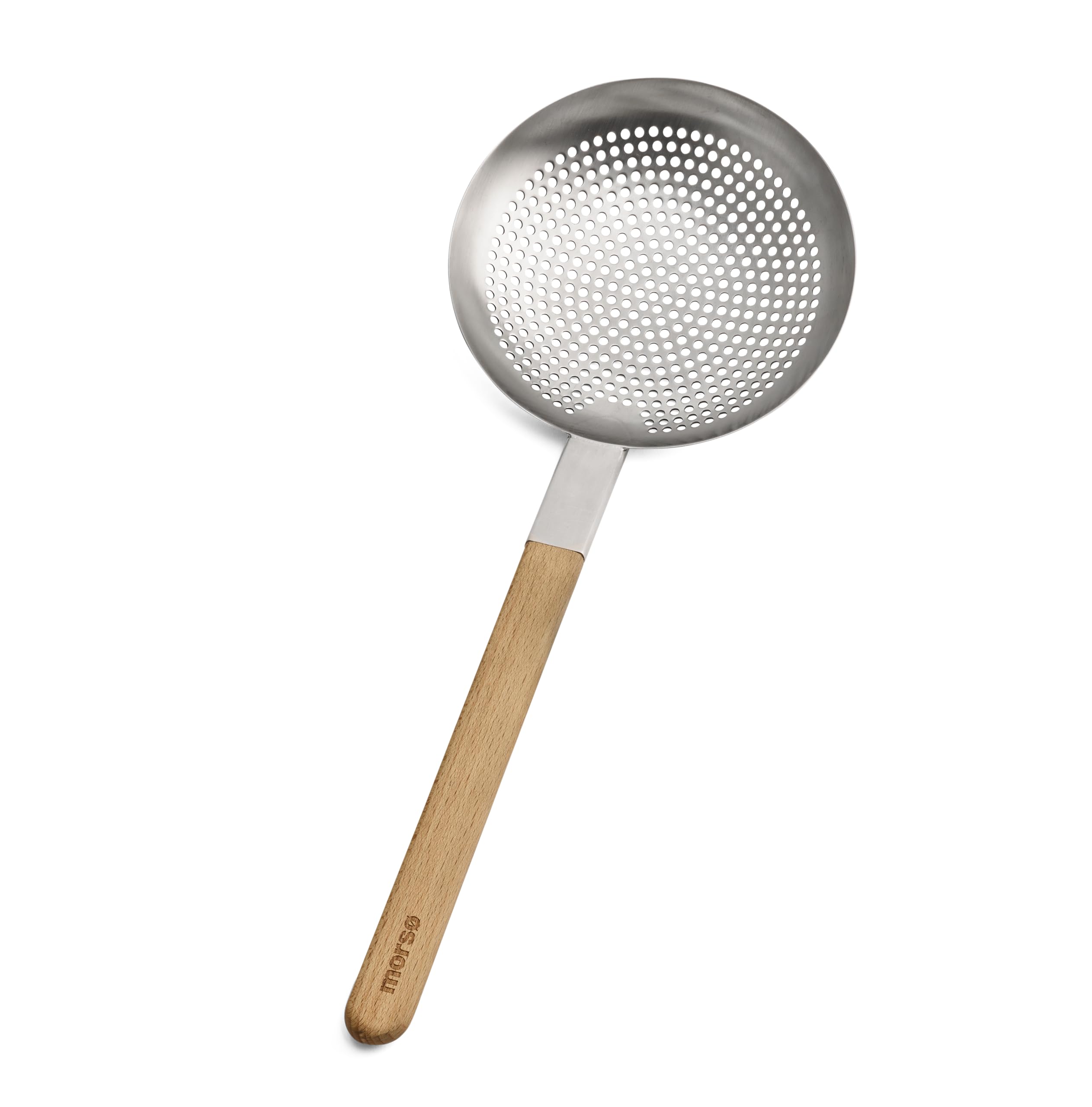 Morsø Vulcano Spider – Slotted Spoon Made of Stainless Steel and Wood, Wok Strainer Spoon for Cooking and Serving, Oil Strainer with Long Handle, in Scandinavian Design, 40 cm Long