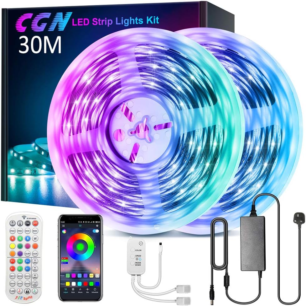 30M LED Strip Lights, CGN Bluetooth 100FT Music Sync Smart LED Strip