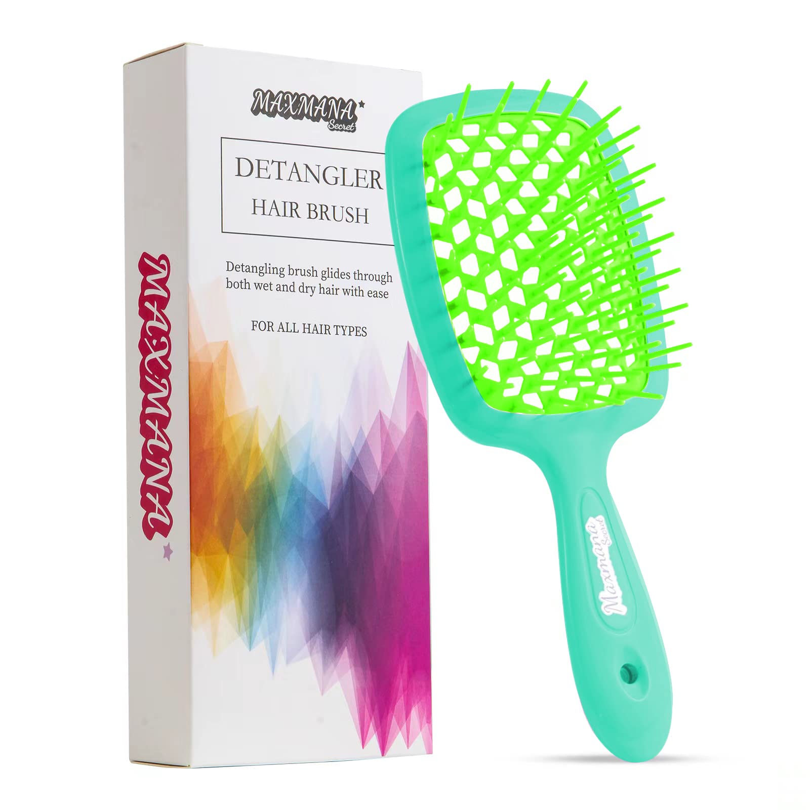 Maxmana Secret Detangler Hair brush,Detangling Brush, Massage Curl Comb for for Women, Men,Girls and Kids for Natural Curly Wet Dry Thick Straight Long Hair (GREEN+GRASS GREEN)