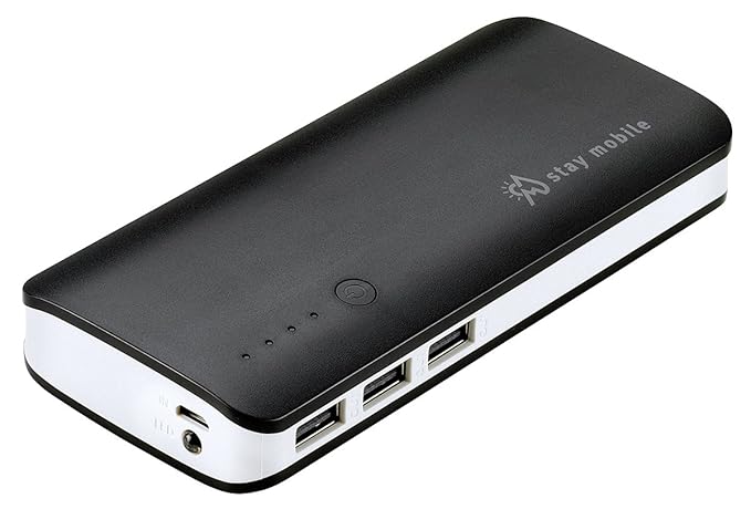 stay mobile Powerbank 22400mAh hohe Kapazität mit 3 USB Ausgängen Externer Akku und Handy Ladegerät für iPhone, iPad, Samsung
