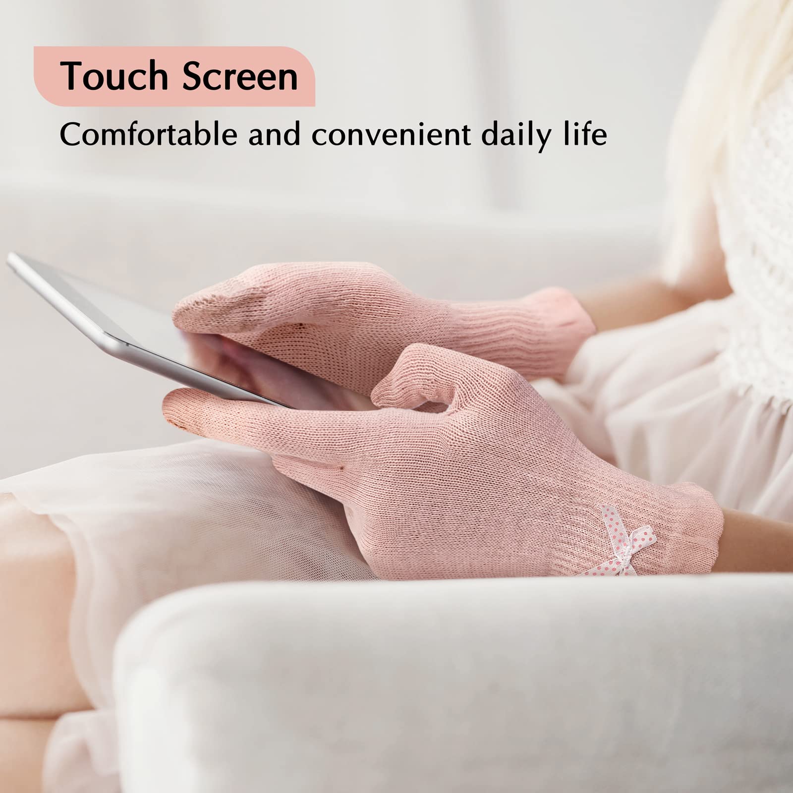 Evridwear Cotton Moisturizing Gloves Overnight Touchscreen for Dry Hands SPA Eczema Hand Care, Day and Night Moisturizing Sleeping Gloves (2 Pair S/M, Feather Weight Pink Color)