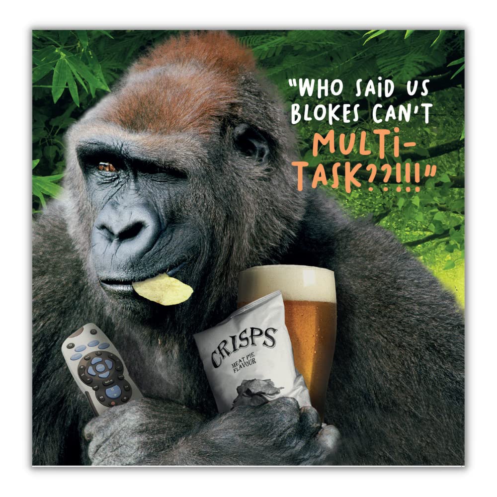 Virtual Safari, Multi-Task Birthday Card for Him, Funny Birthday Card for Him, 6 x 6 inches, multi-coloured