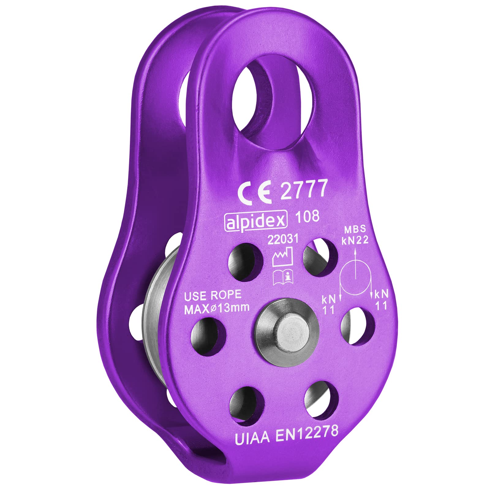 ALPIDEX Pulley 22 kN | Fix Pulley | Pulley Block | Standard EN12278 | Ropes up to 13 mm Diameter | Rope Hoist | Lifting System | Cable Roller Pully, Colour:purple