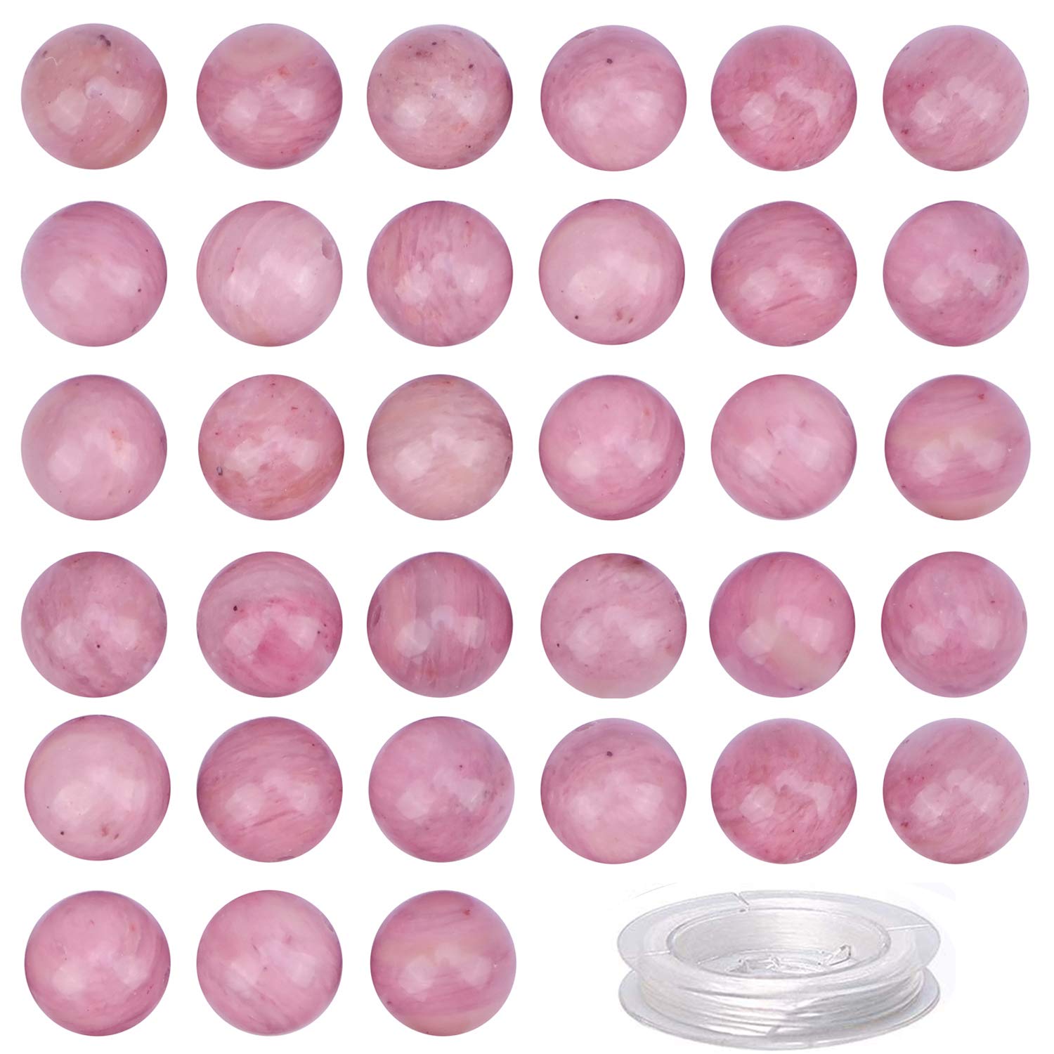 Photo 1 of 100Pcs Natural Crystal Beads Stone Gemstone Round Loose Energy Healing Beads with Free Crystal Stretch Cord for Jewelry Making (Rhodochrosite, 8MM)