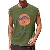 Runcati Mens Sleeveless Tank Tops Workout Gym Muscle Shirts Palm Tree Vintage Hawaiian Summer Beach T Shirts
