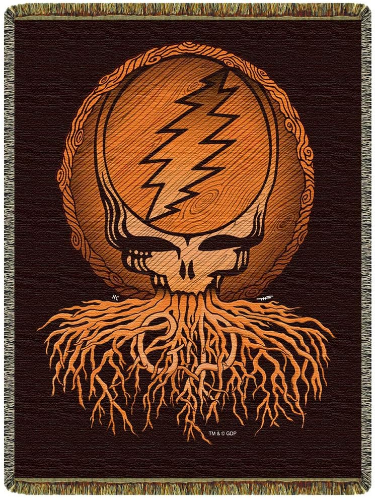Little Hippie Grateful Dead Roots Steal Your Face Woven Cotton Blanket (Black)