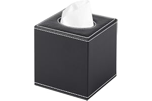 RHCSZ PU Leather Tissue Box Cover Square,Upgrade Large Size Napkin Holder Pumping Paper Case Dispenser,Facial Tissue Holder with Magnetic Bottom for Home Office Car Hotel Restaurant Black (Black-1)