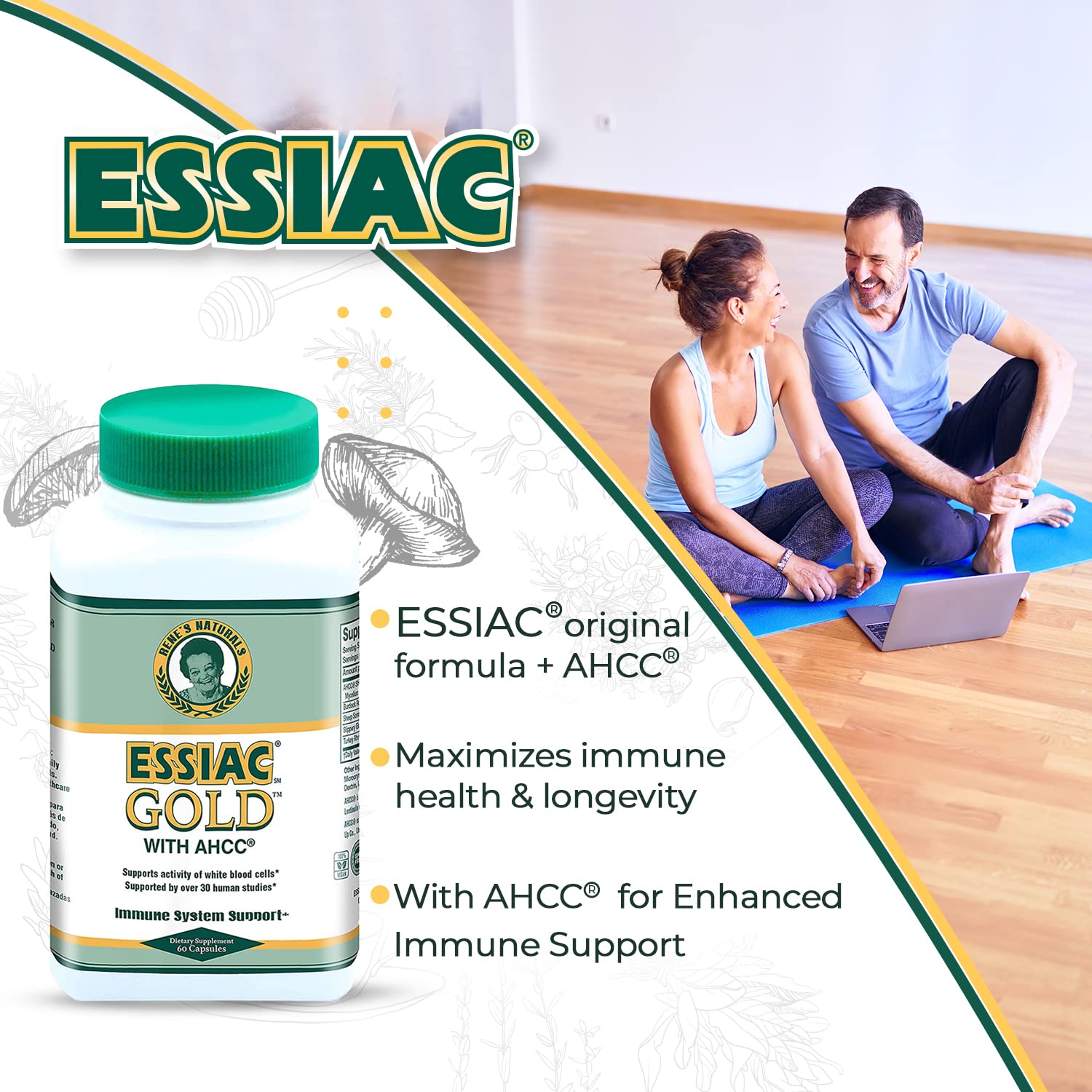Essiac Gold® with AHCC® – Premium Immune System Booster – 60 Herbal Capsules