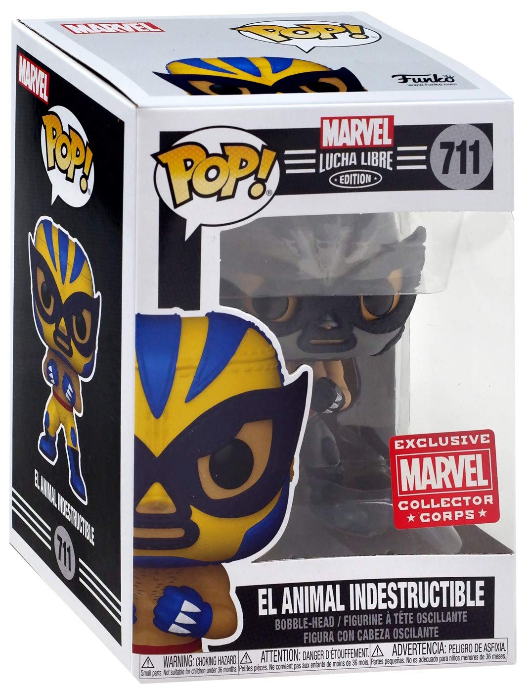 Funko Pop! Marvel Collector Corps Exclusive Lucha Libre #711 B & W El Animal Indestructible w/ Acrylic Case