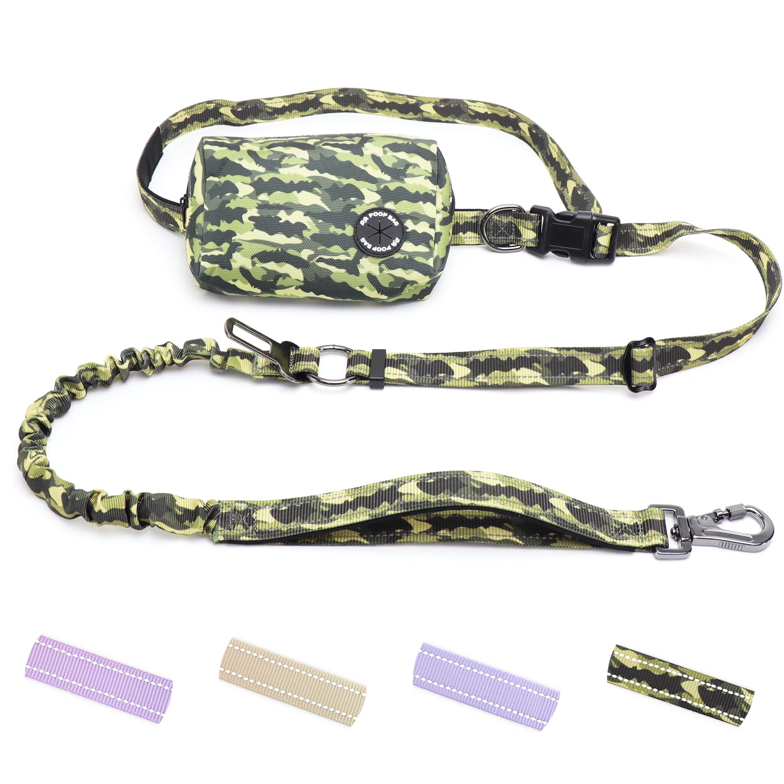 Photo 1 of COSOWO Hands Free Dual Handle Retractable Bungee Leash with Reflective Trim, Adjustable Waist Belt for Dog Walking, Running, Hiking - Durable Nylon Leash for Medium Large Dogs, Military Green