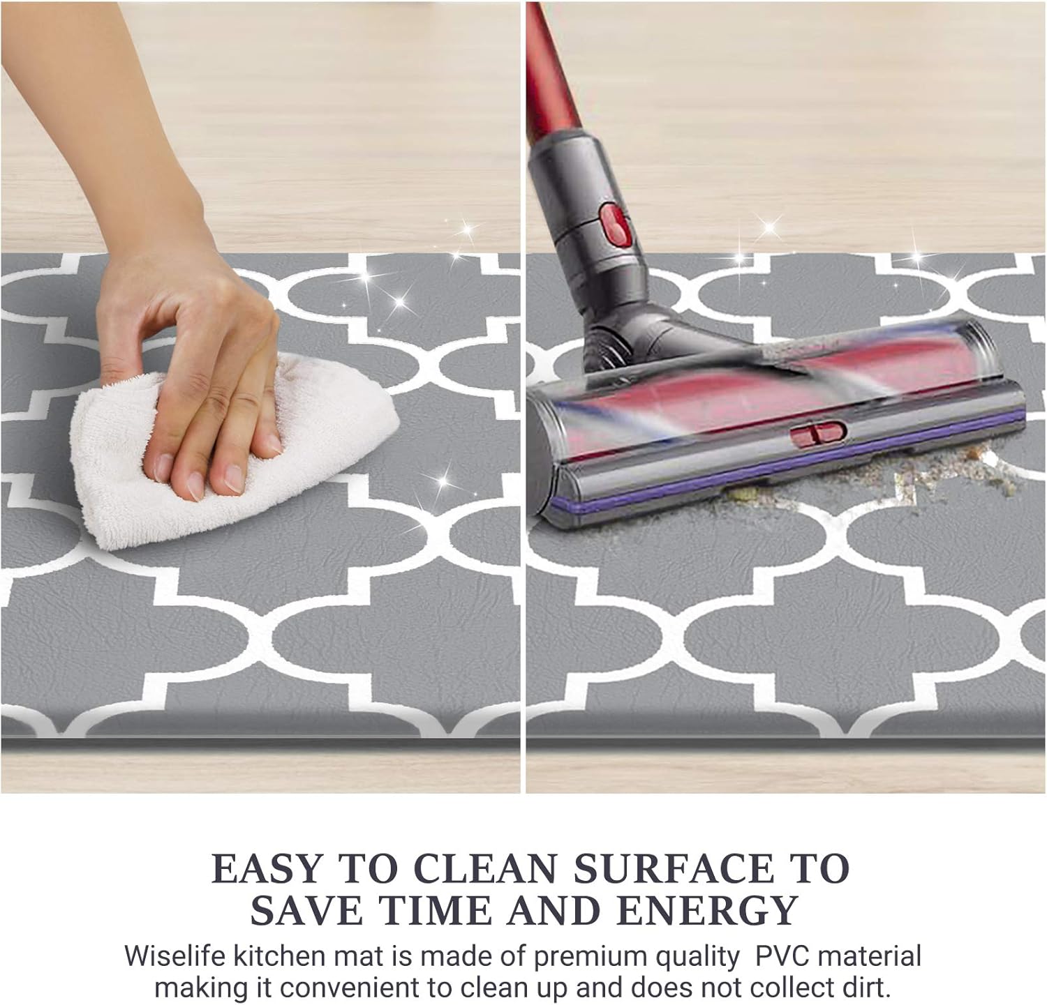 WiseLife Kitchen Mat Cushioned Anti-Fatigue Kitchen Rug, 17.3"x 59" Waterproof Non-Slip Kitchen Mats and Rugs Heavy Duty PVC Ergonomic Comfort Mat for Kitchen, Floor Home, Office, Sink, Laundry, Grey: Kitchen & Dining