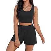 ONFERS Short Sets for Women Summer Lounge Set Ribbed Knit Crop Tank Tops Shorts Sets with Pocket Vacation Outfits