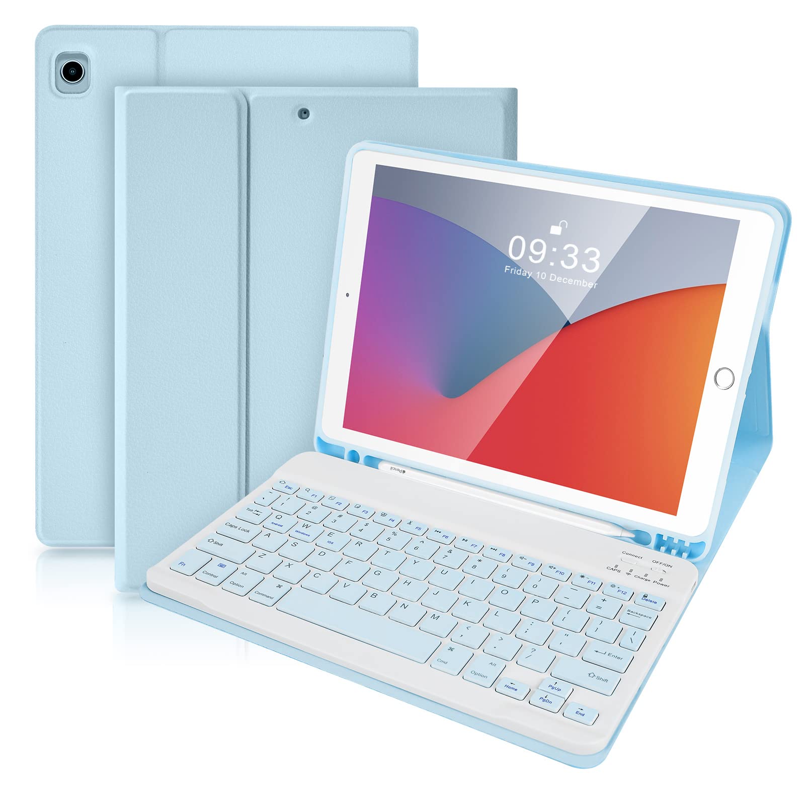 SOPPY Bluetooth Keyboard Case for iPad 7th/8th/9th Gen 10.2-inch, Air 3 & Pro 10.5-Inch, Detachable Wireless Keyboard with Pencil Slot, Slim Protective Cover, Auto Sleep/Wake, UK Layout, Blue — image 1