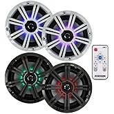 4) Kicker 4143BKM614LCW 6.5" 390W LED Marine Coaxial Speakers KM50 + KMLC Remote