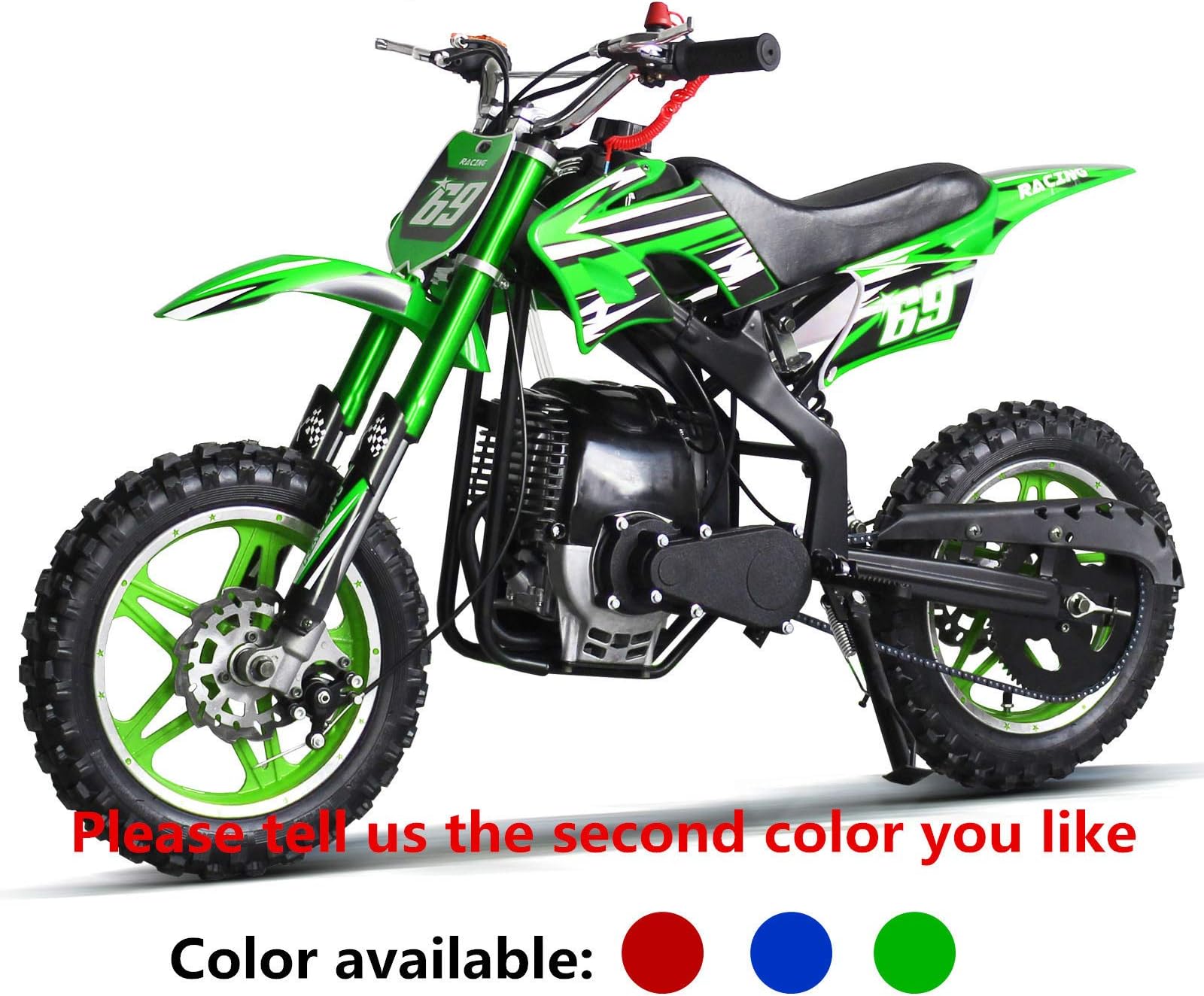 AR DONGFANG 49cc 50cc 4 Stroke Dirt Bike High Peformance Kids Dirt Bike Kid Pocket Bike Mini Motorcycle Scooter Moped Bicycle with 10inch Aluminum Wheel (Green)