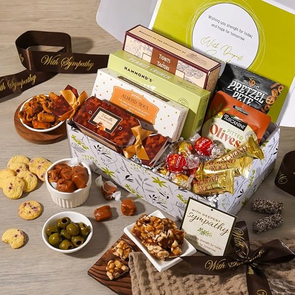 BROADWAY BASKETEERS SYMPATHY GIFTS BOX – GOURMET SYMPATHY GIFT BASKET WITH ASSORTED TREATS – THOUGHTFUL CARE PACKAGE, CONDOLENCES GIFT FOR LOSS, BEREAVEMENT, GRIEF, FUNERAL, MEMORIAL OR KOSHER SHIVA