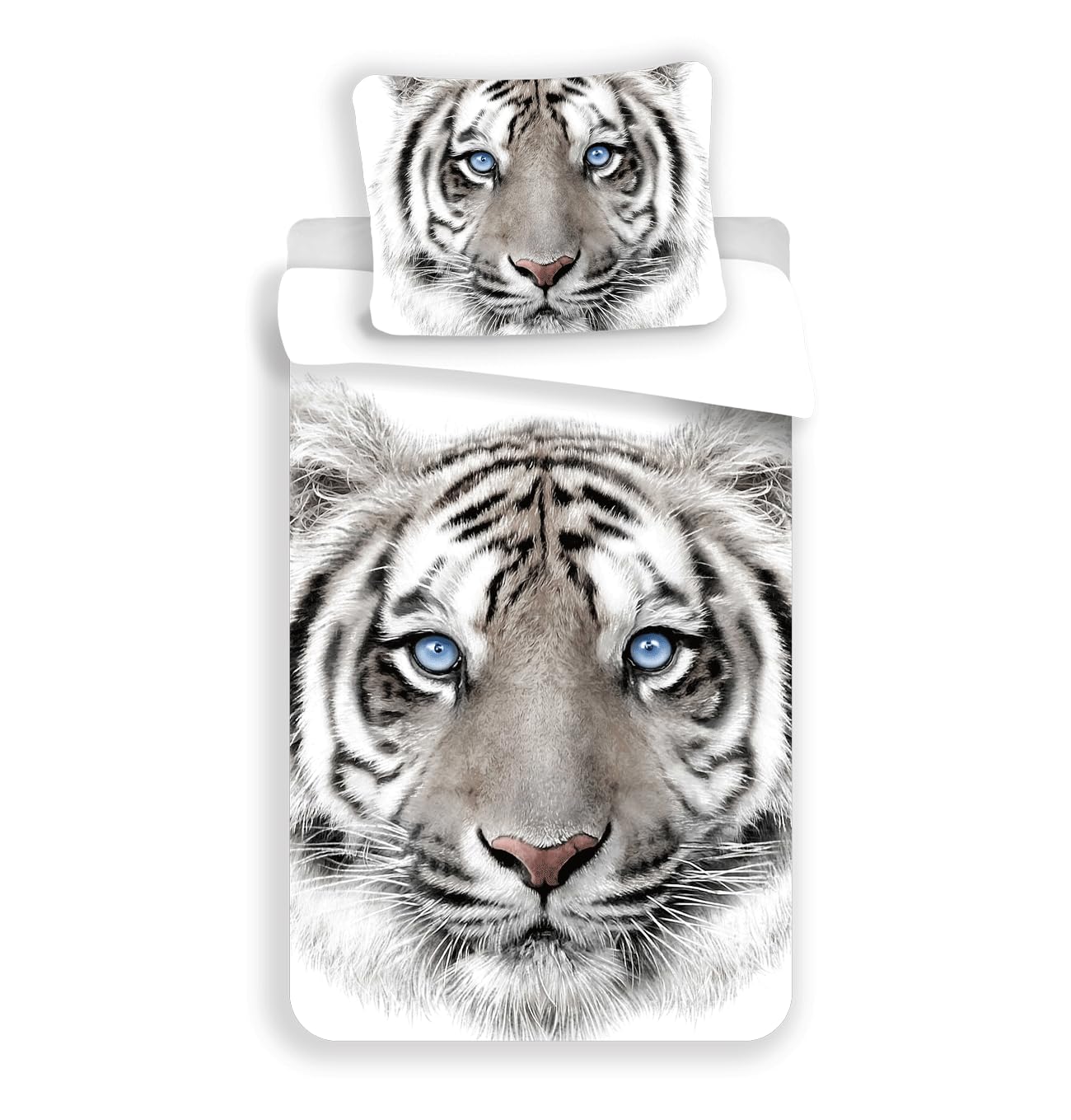 Tiger Blanc Bed Linen 100% Cotton 140 x 200 cm 70 x 90 cm (White)