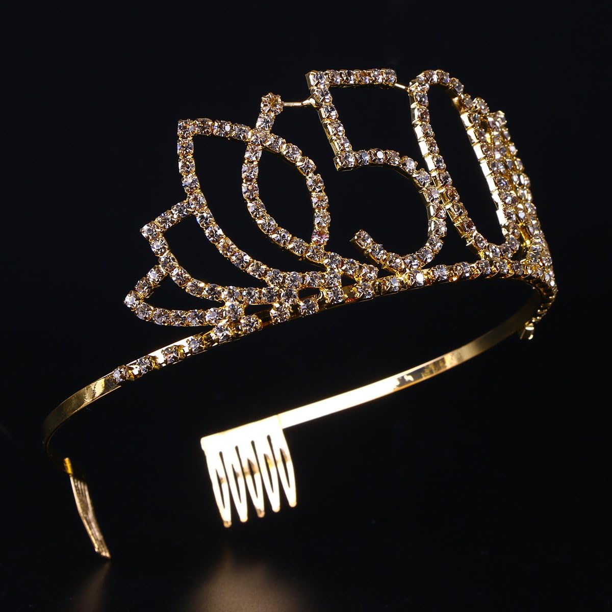 Frcolor 50th Birthday Tiara Crystal Rhinestone Women 50th Birthday Crown with Combs (Gold), Golden,Gold - Image 4