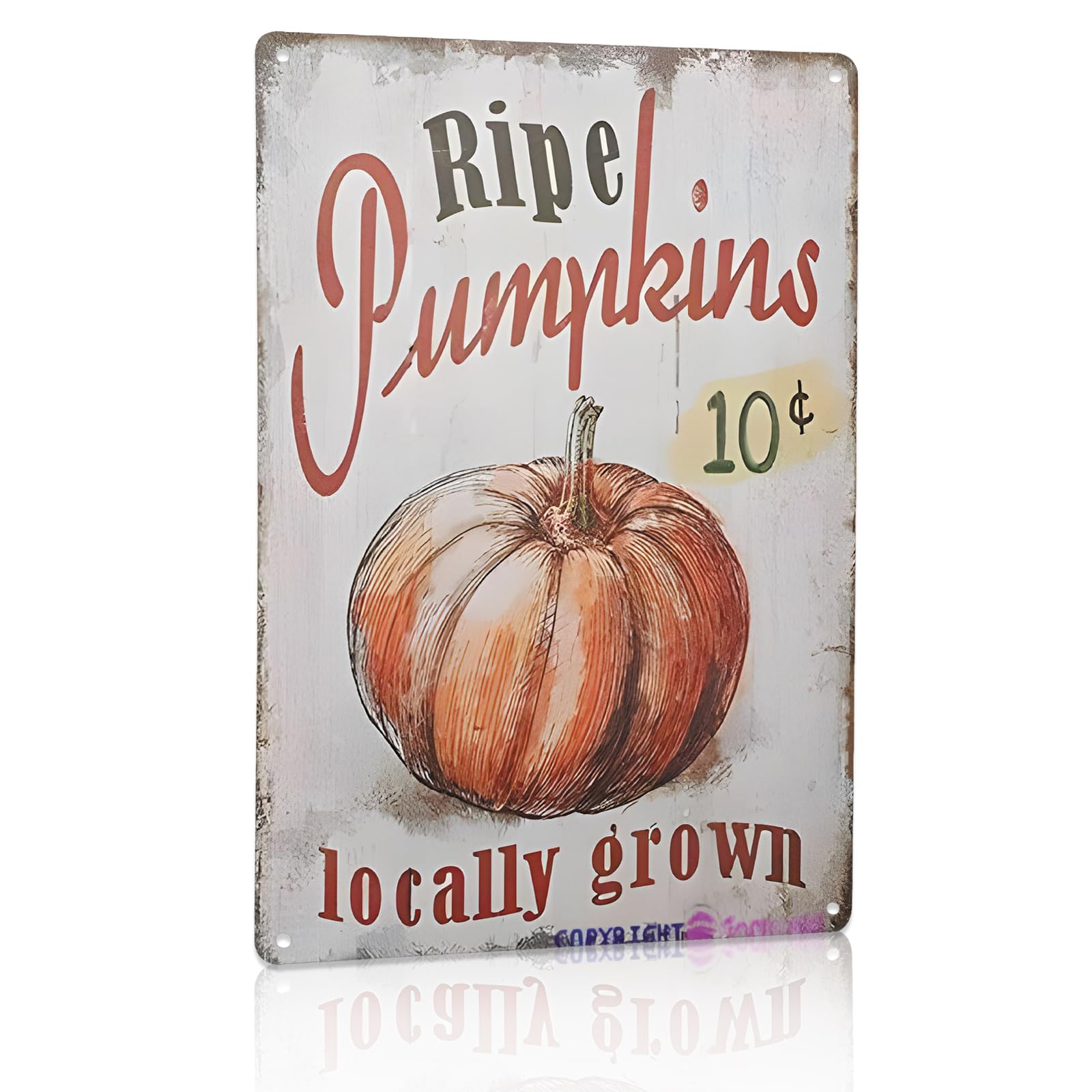 Photo 1 of Vintage Metal Tin Sign Funny Pumpkins Locally Grown Retro Kitchen Alumnium Sign Fresh Farm Decorative Country Iron Painting Decoration 8 x 12 inch For Home Bar Pub Garage Wall Decor