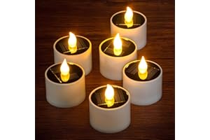 Yakpo 6 Pack Warm White Solar Powered Outdoor Waterproof LED Tea Lights, Rechargeable Flameless Flickering Solar Tealights Ba