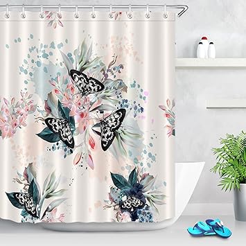 Amazon Lbシャワーカーテン おしゃれ 花と蝶 防カビ 防水 リング付属 Amazon Lbシャワーカーテン おしゃれ 花と蝶 防カビ 防水 リング付属