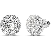 SAVEARTH DIAMONDS Halo Cluster Design, Round Cut Lab Created Moissanite Diamond Stud Earrings For Women In 14K Gold Over Sterling Silver (VVS1 Clarity, 0.90 Cttw)