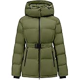 PUREPEAR Women's Winter Warm Puffer Jackets Slim Fit Water-Resistant Detachable Hooded with Belt