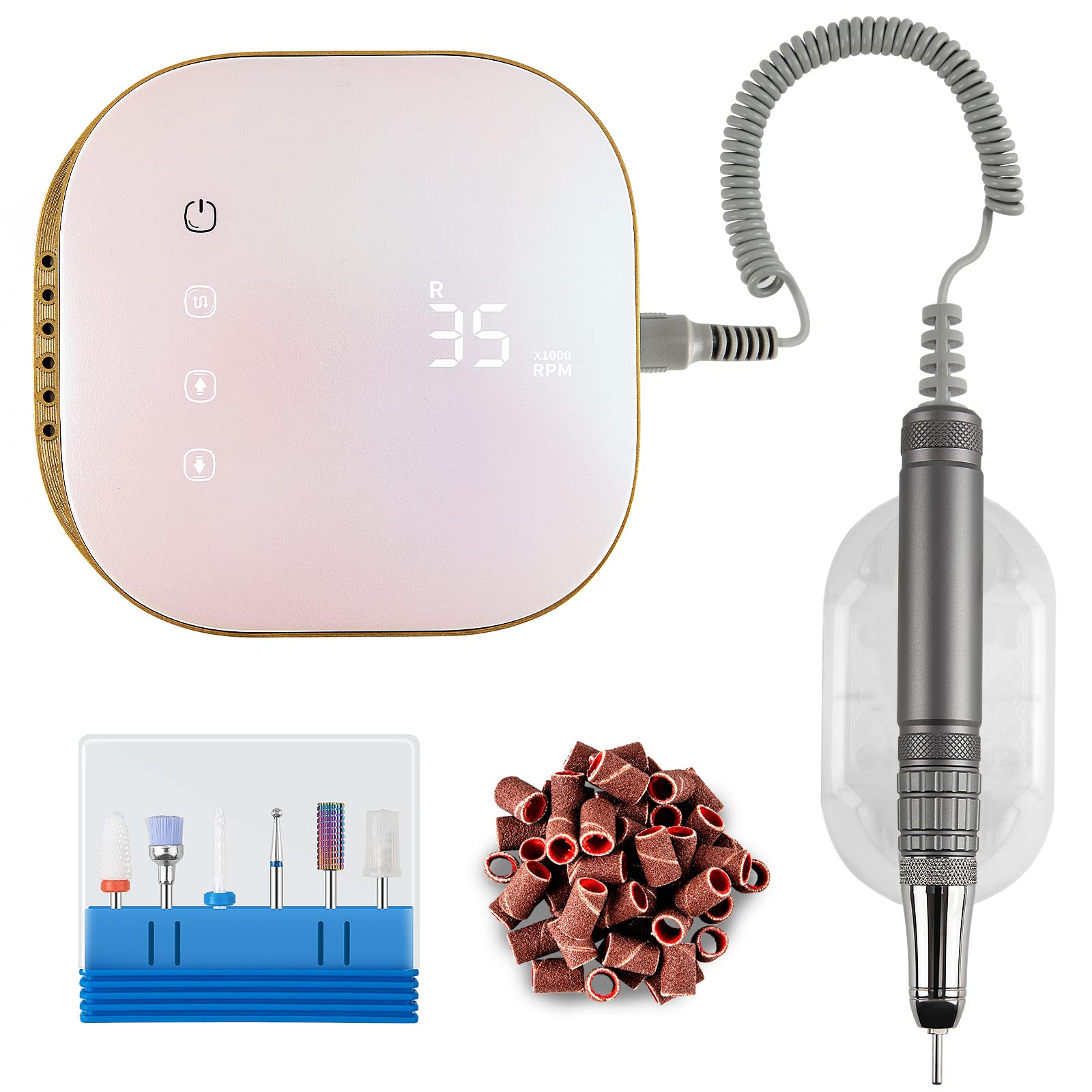 Madenia Professional Electric Nail Drill Machine with LCD Touch Screen, 35000 RPM Efile Nail File Drill for Arylic Gel Nails, E File Kit for Salon Home Manicure Use, Blue (EU-MU-S108-P)