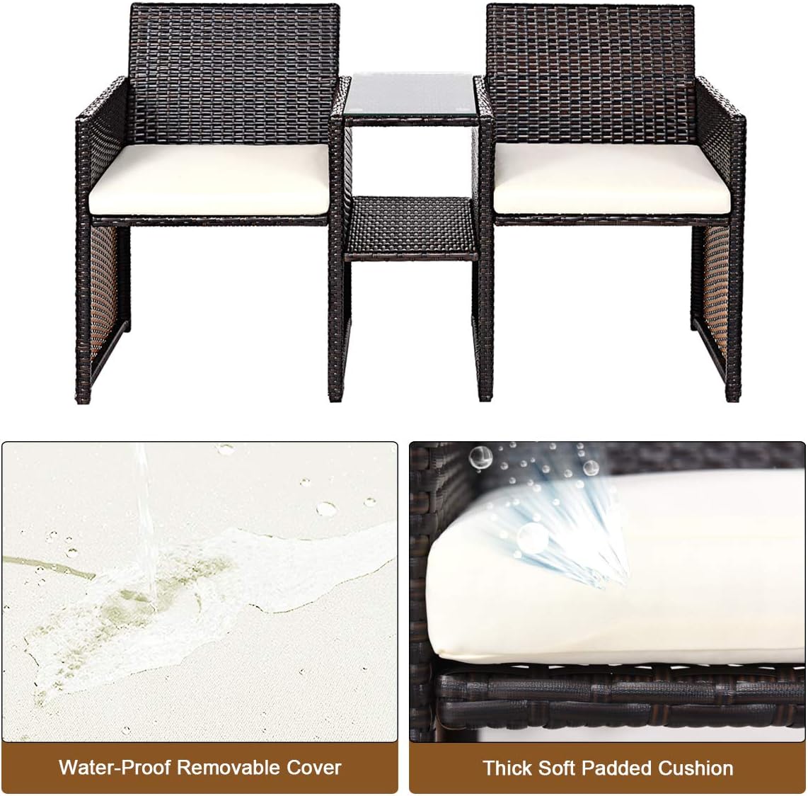 Tangkula Outdoor Furniture Set Paito Conversation Set with Removable Cushions & Table Wicker Modern Sofas for Garden Lawn Backyard Outdoor Chat Set (Sofa Style): Garden & Outdoor