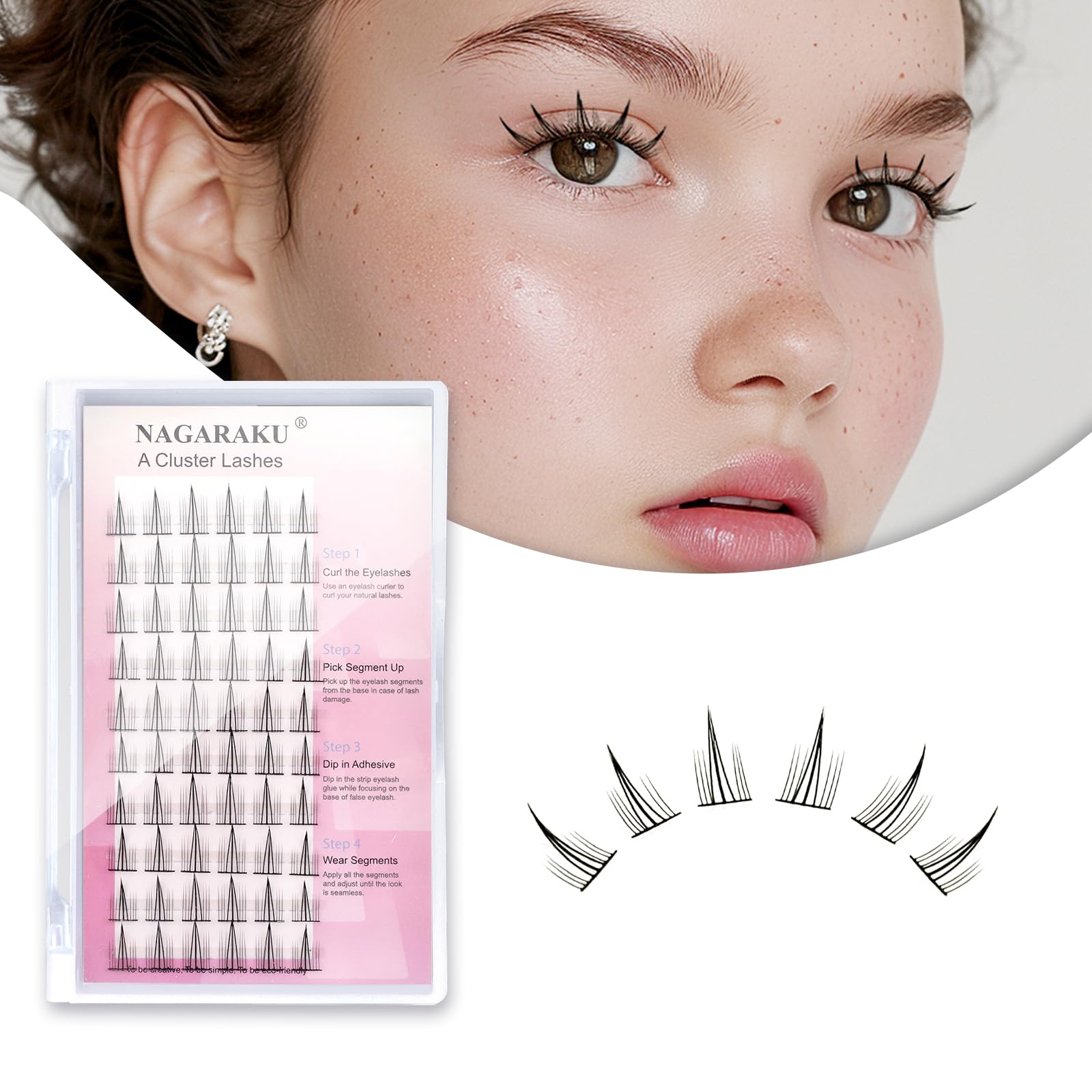 NAGARAKU Cluster Lashes Spikes A Type C Curl Individual Eyelashes Natural Wispy Reusable False Eyelashes DIY Eyelash Extensions at Home (60Pcs,0.07mm,11-12-13mm Mix Length)