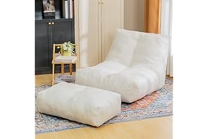 Cvortll Bean Bag Chair with Ottoman, Comfy Bean Bag Sofa with Memory Foam, Lazy BeanBag Sofa with Footstool, Fireside Bean Bag Couch for Living Room, Bedroom, Apartment