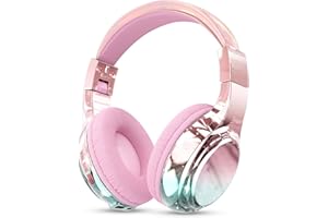QearFun Kids Bluetooth 5.3 Headphones, Wireless Metallic Gradient Headset, Lightweight Foldable On Ear Headphones with Aux Cord, Fast Charging, Built-in Mic, for School/Travel/Tablet/iPad