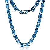 ROWIN&CO Chunky Paperclip Link Necklace 8MM Diamond Cut 925 Sterling Silver/Black/Blue/Rainbow Stainless Steel Chain Choker for Women Men Trendy Hip Hop Gifts16-30 Inches